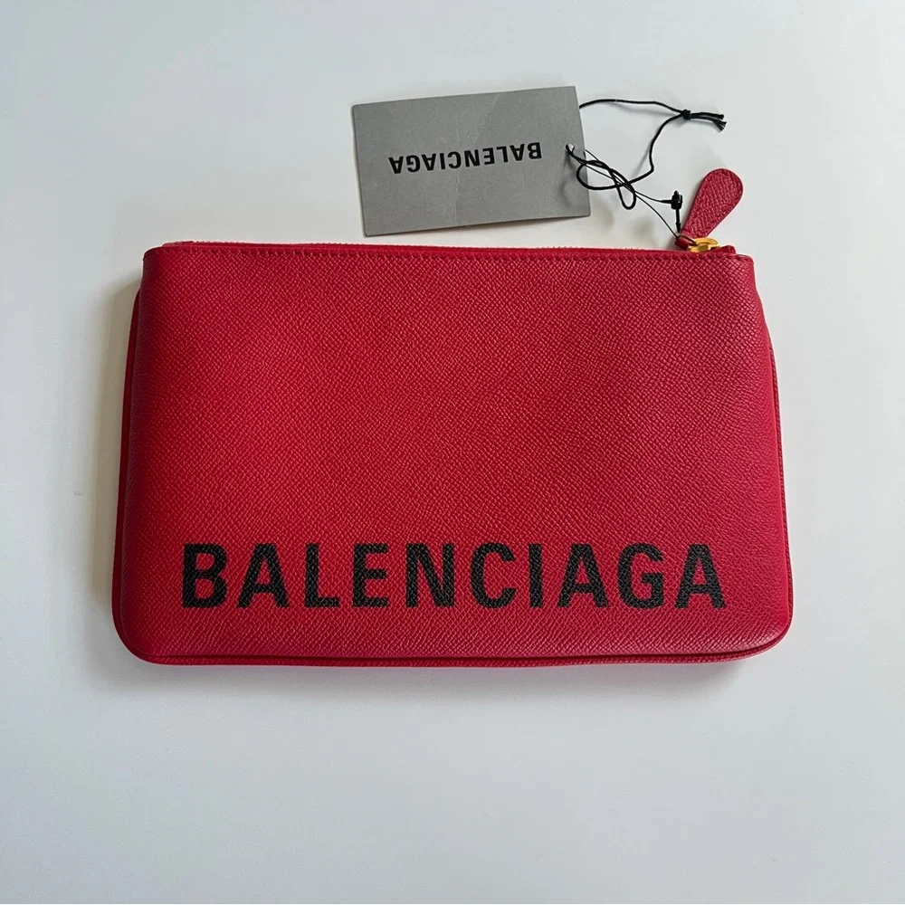 Balenciaga Medium Ville Pouch Clutch – Red – NWOT – 100% Authentic